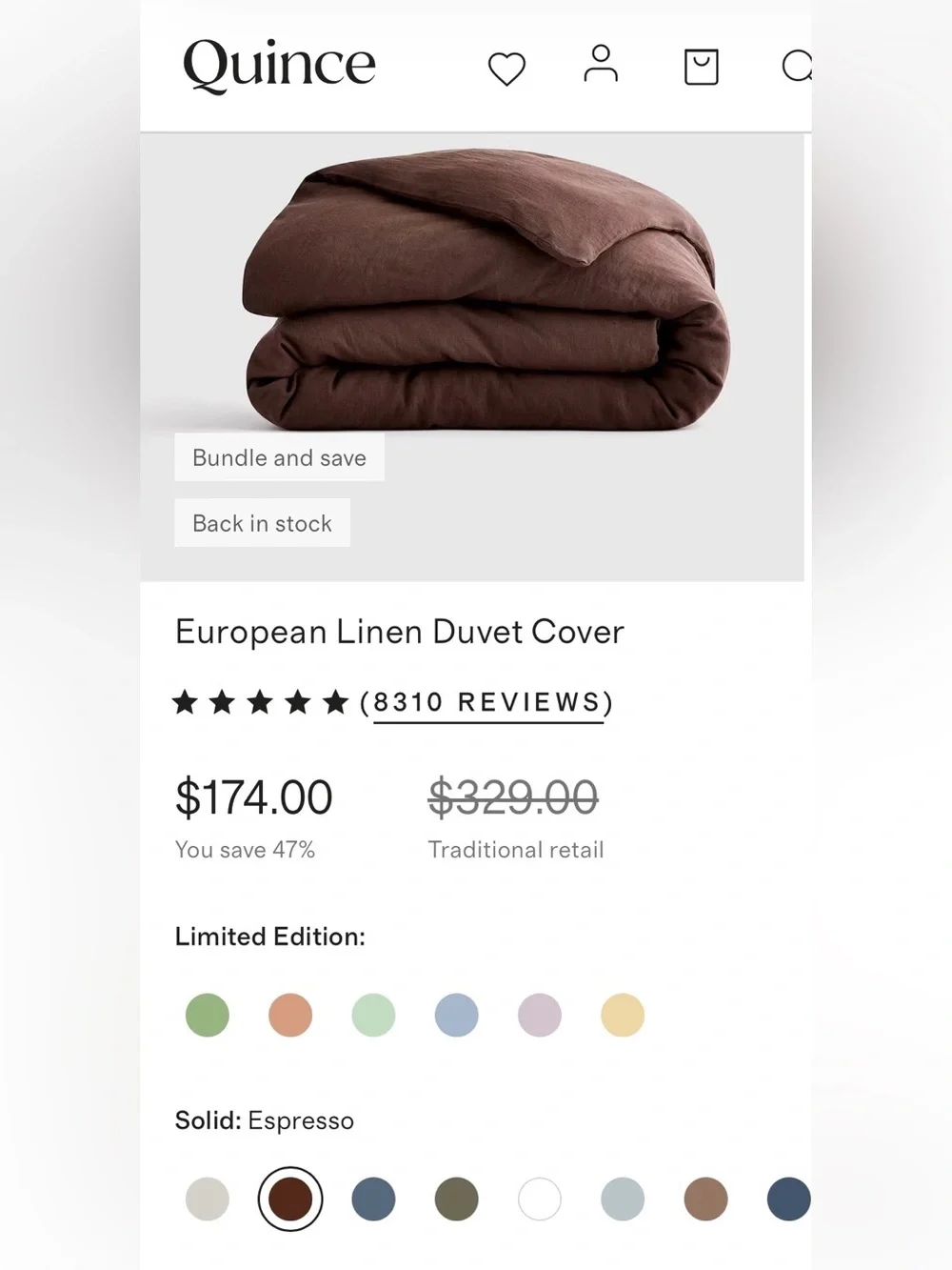 Quince European Linen 1 Piece Duvet Cover, King/Cal (Espresso)
